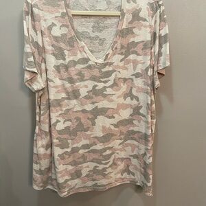 Camo V-Neck Women's Top Plus Size 18-20
